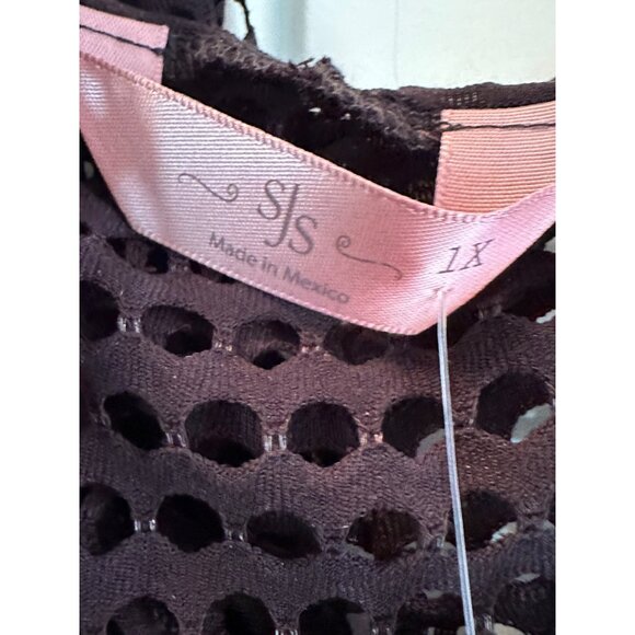 SJS hooded, women's mesh, open-front swimsuit coverup in black - Size L - Picture 7 of 10